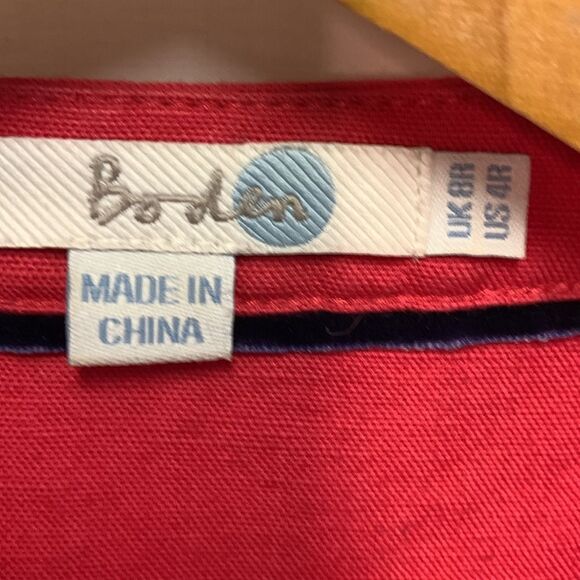 Boden Poppy Red Cotton Linen Blend Pleat Button Front 3/4 Sleeve Dress Size 4 - Picture 5 of 15